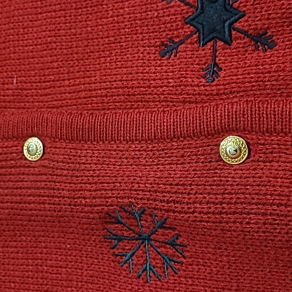Button Down Christmas Cardigan Ugly Sweater with Gold Buttons - Size Petite M - Picture 4 of 10